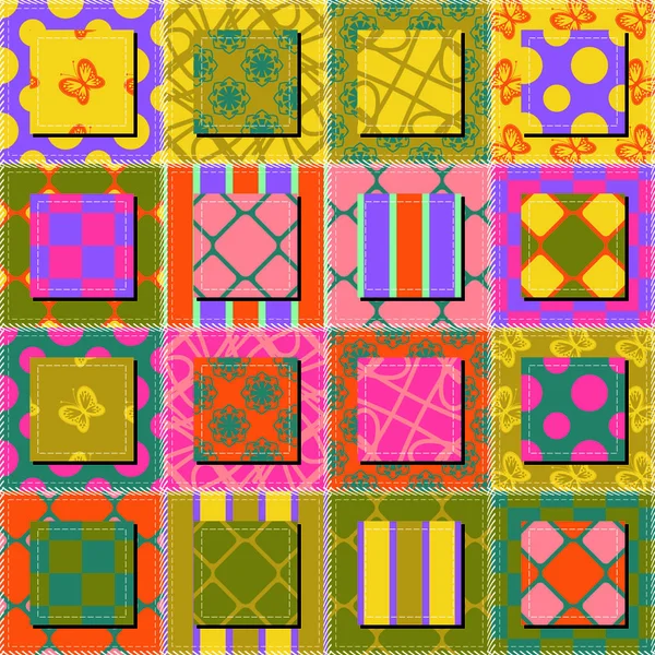 Fondo Patchwork Con Diferentes Patrones — Vector de stock