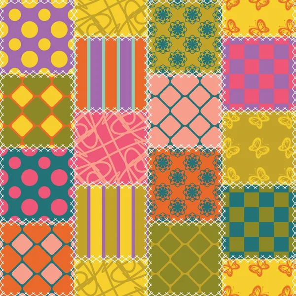 Patchwork Background Different Patterns — Stock Vector