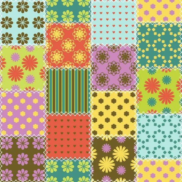 Fondo Patchwork Con Diferentes Patrones — Vector de stock