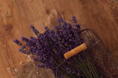 Taze lavanta grup eski ahşap zemin üzerine