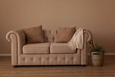 Odanın iç güzel bej Tekstil kanepe chesterfild