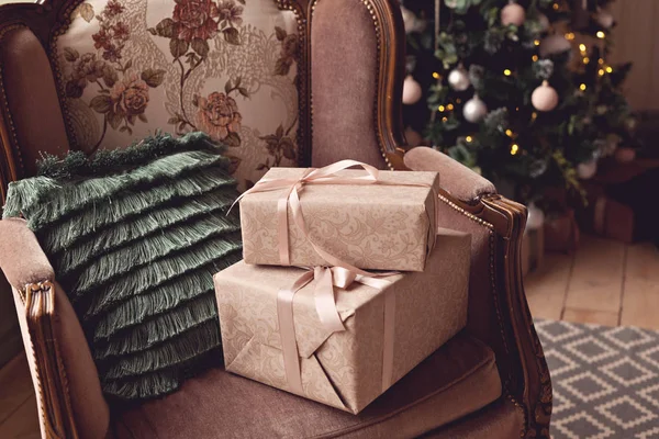 Χριστούγεννα Πρωτοχρονιά Κουτιά Δώρων — Φωτογραφία Αρχείου