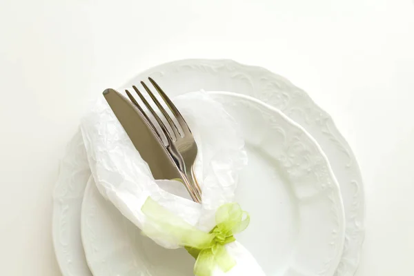 Festive Table Setting White Background — Stock Photo, Image