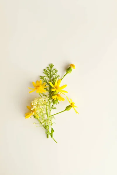 Wildflowers Boeket Witte Achtergrond Top View — Stockfoto