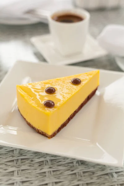 Tranche Délicieux Gâteau Fromage Mangue — Photo