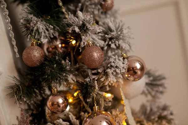 Bonito Fundo Natal Com Brinquedos Luz Natal Abeto — Fotografia de Stock