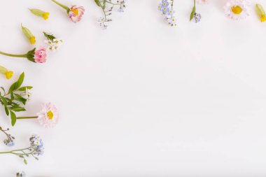 Beyaz arka plan üzerinde pembe çiçekli çerçeve.