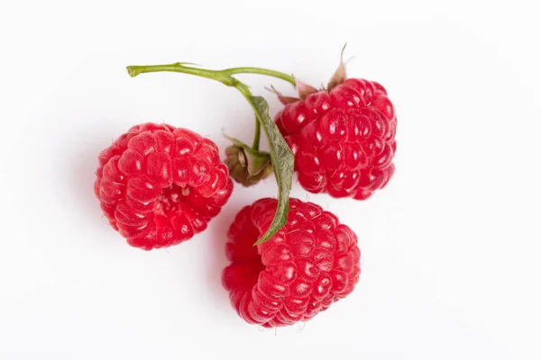 Raspberry with leaves on white background. Helthy food — Stock Photo, Image