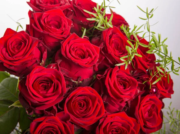 Luxury bouquet made of red roses in flower shop Valentines Bouquet of red roses — Stock Photo, Image