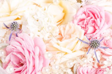 Odaklanmamış gül yaprakları, soyut aşk geçmişi, pastel ve yumuşak çiçek kartı.