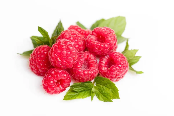 Raspberry with leaves isolated on white background — Stock Photo, Image
