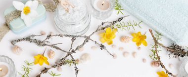 Kaplıca tedavisi ile beyaz zemin üzerine çiçek şube