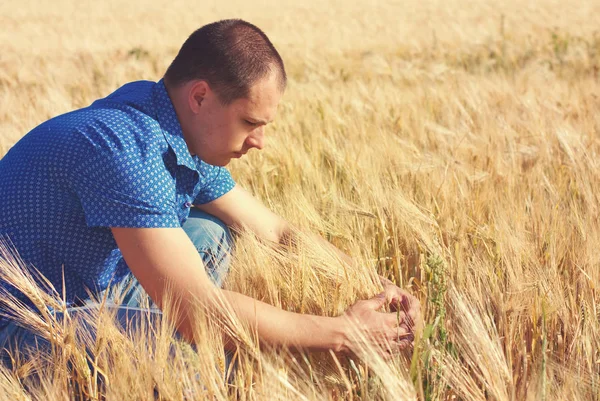 Young Man Farm Wheat Field Countryside Life — Stock Photo, Image