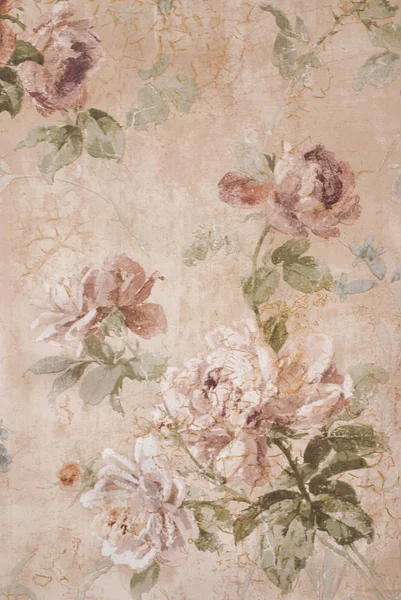 Fond Vintage Avec Des Roses Illustration Florale Texture Papier Ancien — Photo