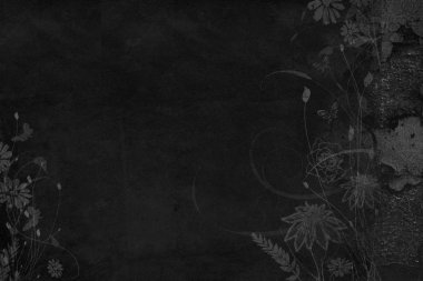 Çiçek desenli Vintage Siyah Arka Plan - eski duvar efekti - grunge doku
