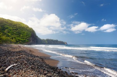 Pololu Vadisi üzerinde büyük Hawaii adasında, ABD rocky Beach doğal görünümü