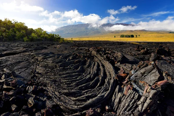 Surface Rugueuse Lave Gelée Après Éruption Volcan Mauna Loa Sur — Photo