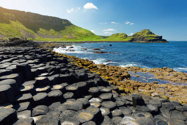 Giants Causeway area of hexagonal basalt stones, County Antrim, Northern Ireland 