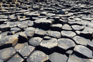 alan tarafından eski volkanik fissür Erüpsiyonu, County Antrim, Kuzey İrlanda oluşturulan altıgen bazalt taşlarından. 