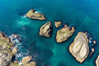 Ballintoy liman County Antrim Causeway kıyısında canlı zümrüt yeşili su.