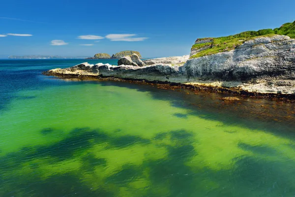 Eau Vert Émeraude Vive Port Ballintoy Long Côte Causeway Dans — Photo