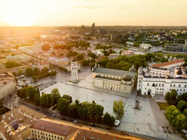 Sunset Teki Vilnius Şehrinin Havadan Görünümü — Stok fotoğraf