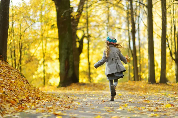 Schattig Klein Meisje Plezier Mooie Herfstdag Gelukkig Kind Spelen Herfst — Stockfoto