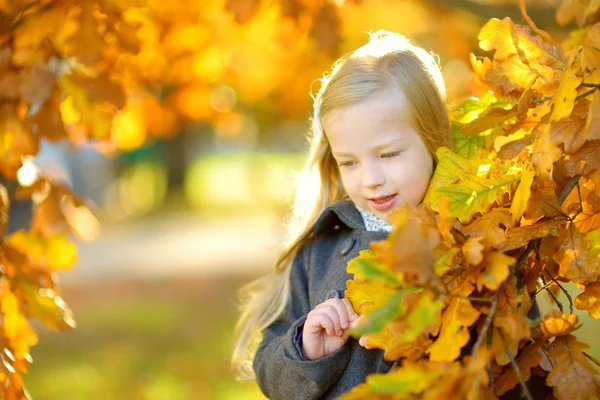 Cute Little Girl Having Fun Beautiful Autumn Day Happy Child — Stock Photo, Image