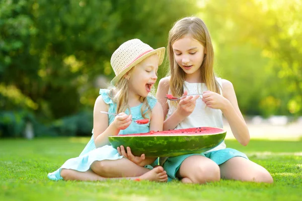 Zwei Lustige Kleine Schwestern Die Einem Warmen Und Sonnigen Sommertag — Stockfoto