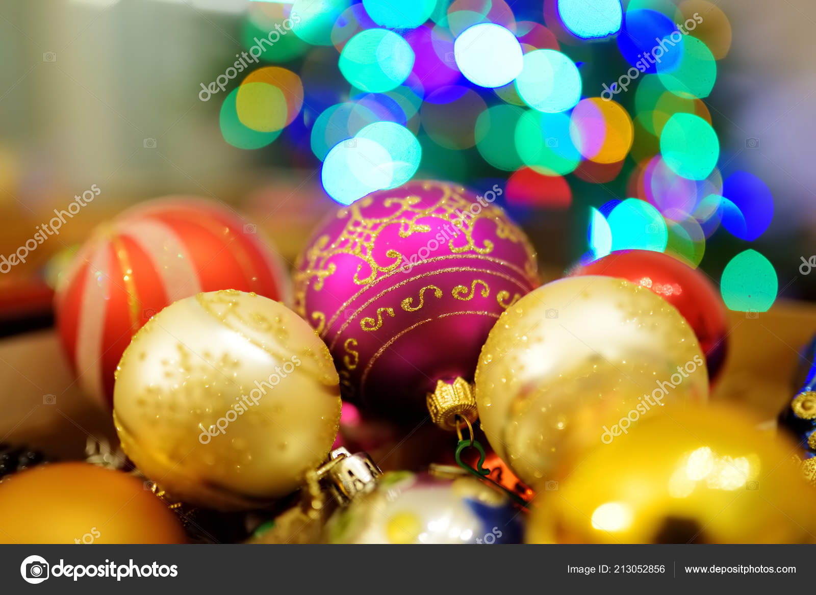 Variety Colorful Christmas Baubles Boxes Trimming Christmas Tree Celebrating Xmas Stock Photo C Mnstudio 213052856
