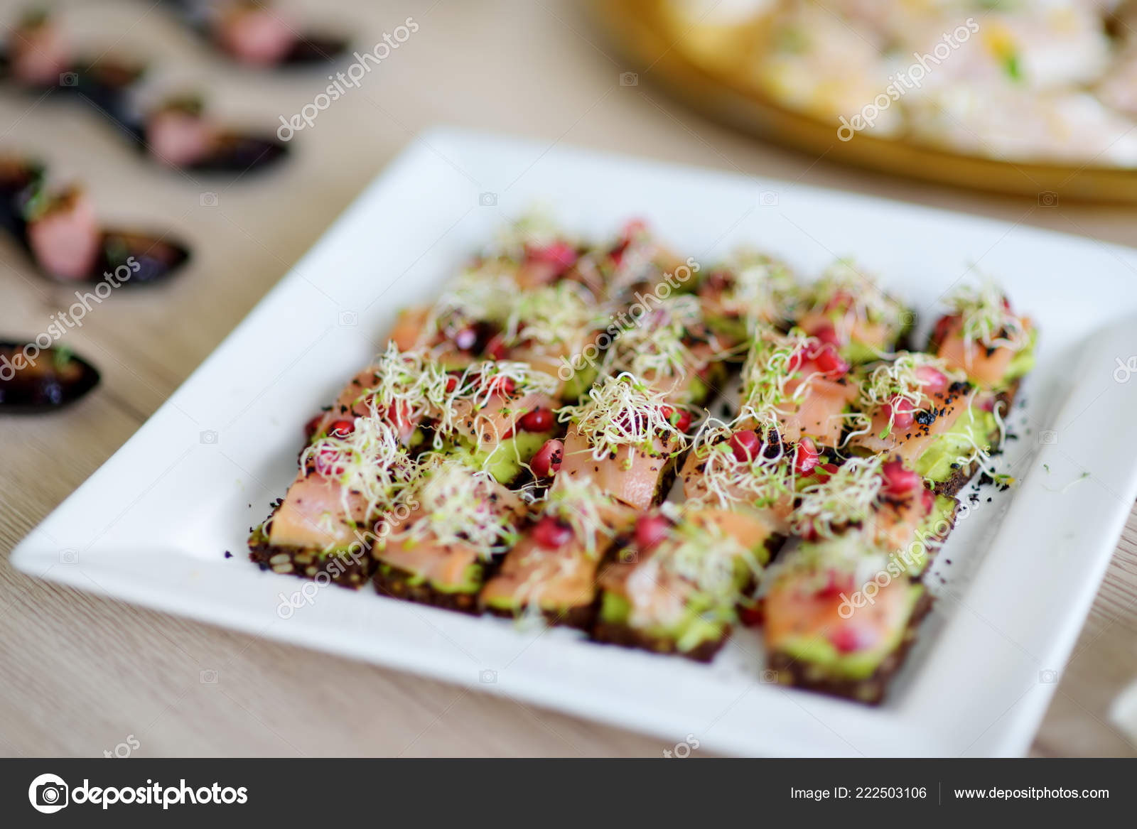 Delicious Smoked Salmon Avocado Mini Snacks Served Party Wedding