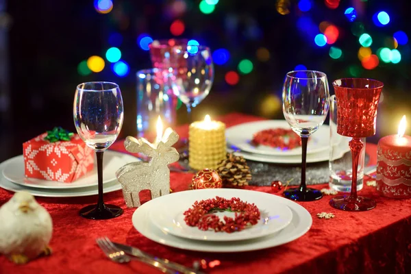 Hermosa Mesa Para Fiesta Navidad Celebración Año Nuevo Casa Acogedora — Foto de Stock