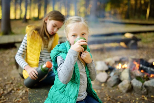 Çay Içme Şenlik Ateşi Stick Marshmallow Kavurma Sevimli Varoluş Kız — Stok fotoğraf