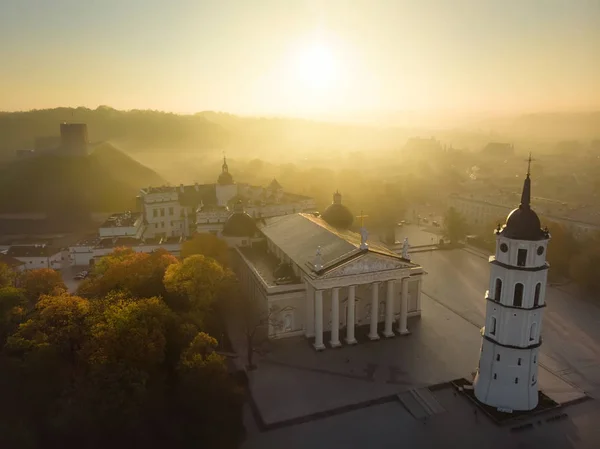 Aerial view of The Cathedral Square, main square of Vilnius Old Town, a key location in city`s public life, situated as it is at the crossing of the city`s main streets, Vilnius, Lithuania