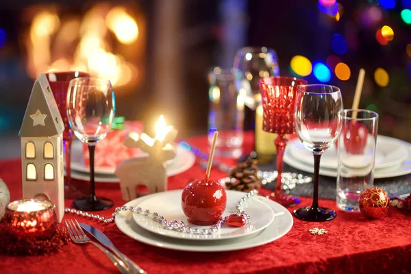 Bella Tavola Apparecchiata Festa Natale Capodanno Casa — Foto Stock