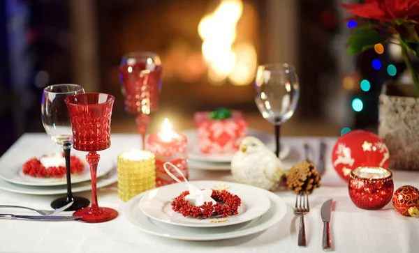 Cenário Mesa Bonita Para Festa Natal Celebração Ano Novo Casa — Fotografia de Stock