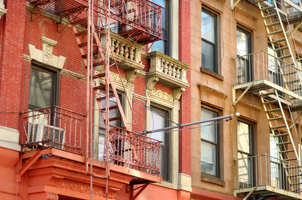Apartment buildings with emergency stairs in Little Italy neighborhood of Manhattan