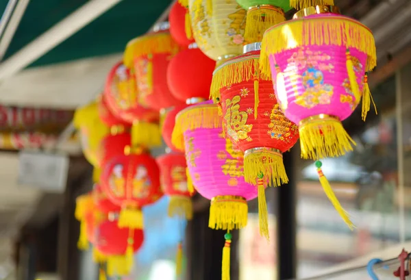 Beautiful Red Chinese Lanterns Decorations Chinatown New York City — Stock Photo, Image