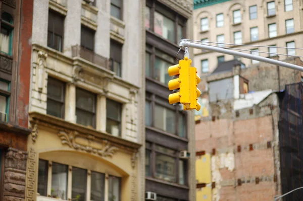Semáforos Cidade Nova York Com Arranha Céus Fundo — Fotografia de Stock