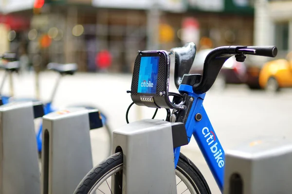 Nueva York Marzo 2015 Fila Bicicletas Alquiler Ciudad Estación Atraque — Foto de Stock