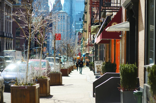 NEW YORK - MARCH 21, 2015: View of Italian community named Little Italy in downtown Manhattan