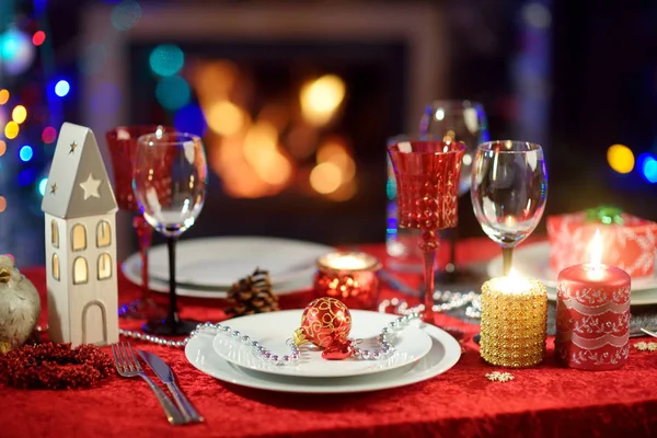 Cenário Mesa Bonita Para Festa Natal Celebração Ano Novo Casa — Fotografia de Stock