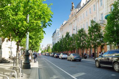 Vilnius, Litvanya - 11 Mayıs 2018: Şafak Avenue, Vilnius Ana cadde