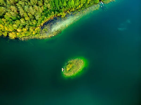 Veduta Aerea Una Piccola Isola Nel Lago Gela Circondata Una — Foto Stock