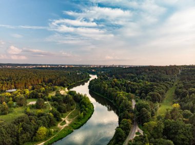 Neris Nehri Vilnius şehir sarma havadan görünümü