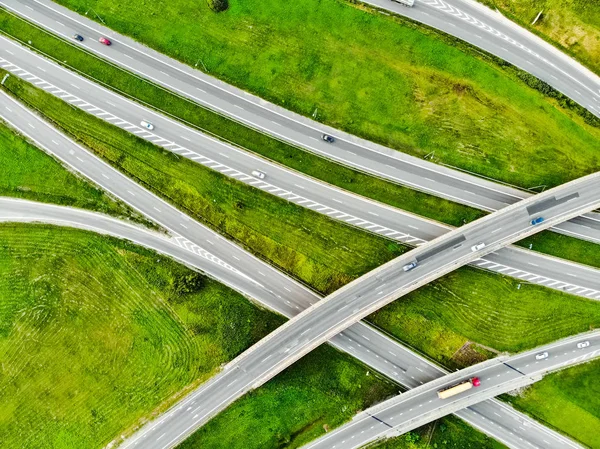 Aerial view of highway road intersection at Kaunas, Lithuania.