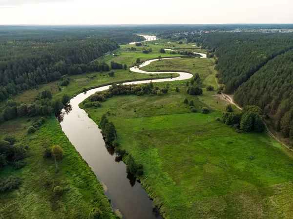 Flygfoto Över Merkys Floddal Nära Merkine Town Litauen — Stockfoto