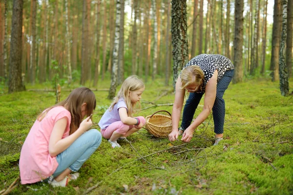 Deux Jolies Petites Sœurs Randonnant Forêt Avec Leur Grand Mère — Photo