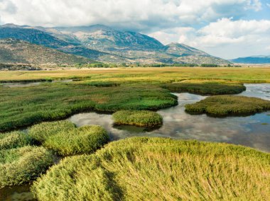 Havadan görünümü Stymphalia gölünün Güney Yunanistan Mora, Corinthia, Kuzey-Doğu kısmında bulunan