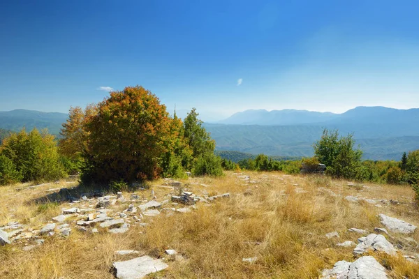 Bosque de piedra, formación de rocas naturales, creado por múltiples capas de piedra, ubicado cerca de la aldea de Monodendri en la región de Zagori, norte de Grecia . — Foto de Stock